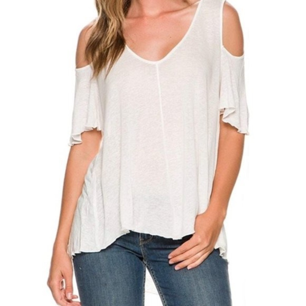 Free People White Shoulder Cut Out Shirt